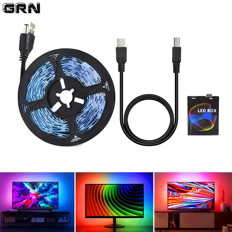 

WS2812 LED TV Backlight Light Strip DC5V 30LED/m with USB Music Sync Box RGBIC Kit for Game Bedroom PC Scree Ambient Decoration