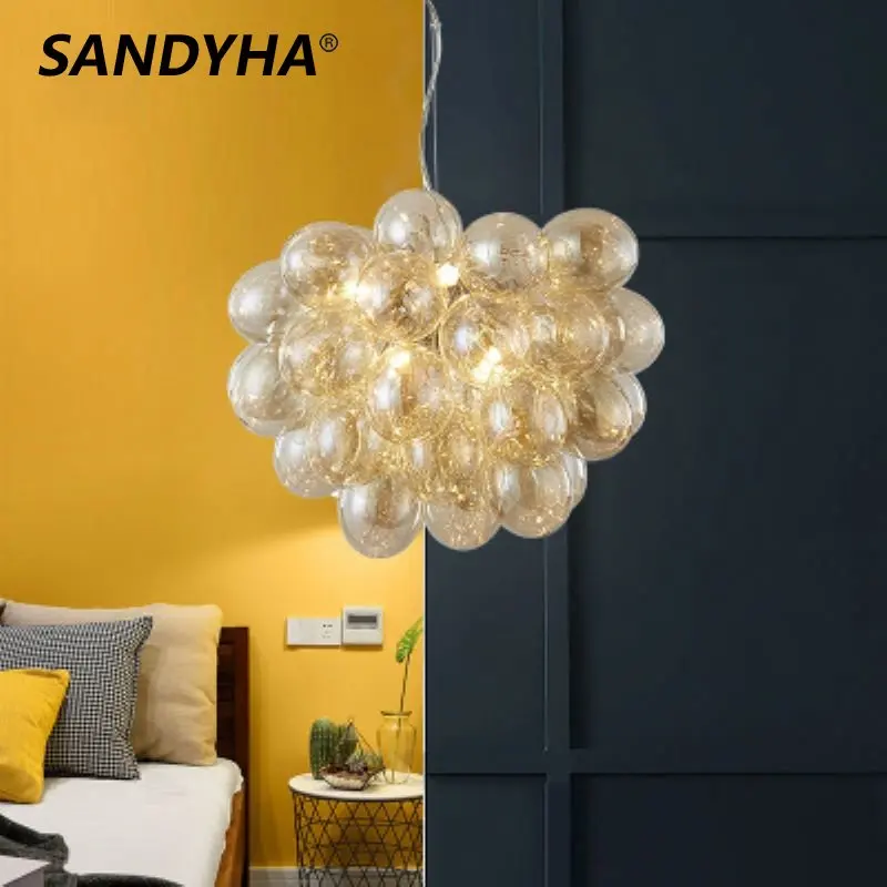 

SANDYHA Chandelier Creative Balloon Colour Bubble Glass Pendant Light Led Lamp for Living Room Lamparas Colgantes Para Techo G9