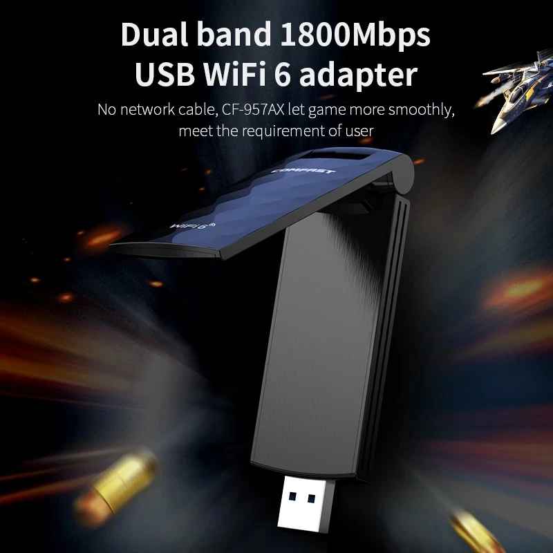 

New 802.11AX 1800Mbps USB Wireless Dongle 2.4G 5G Dual Band USB 3.0 WiFi 6 Adapter CF-957AX