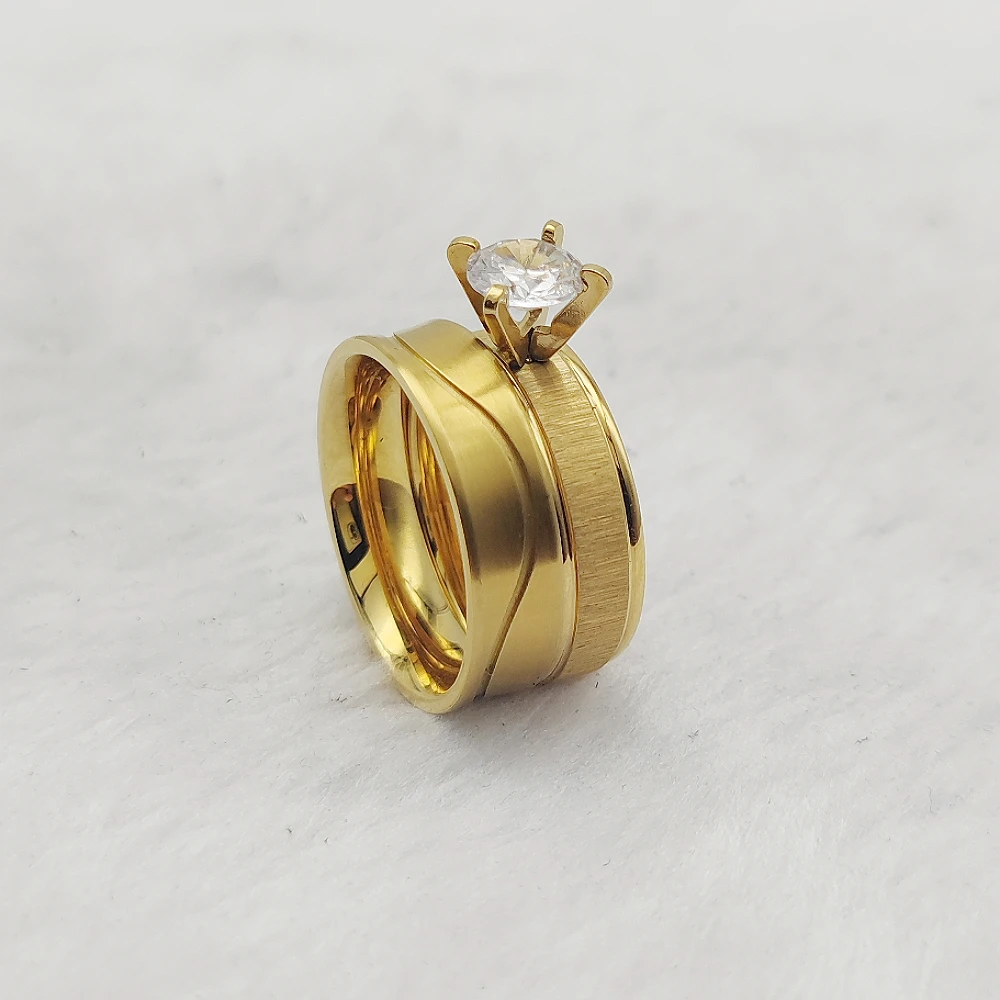 Ювелирные изделия из Дубая Anillos Свадебный комплект позолоченные кольца с