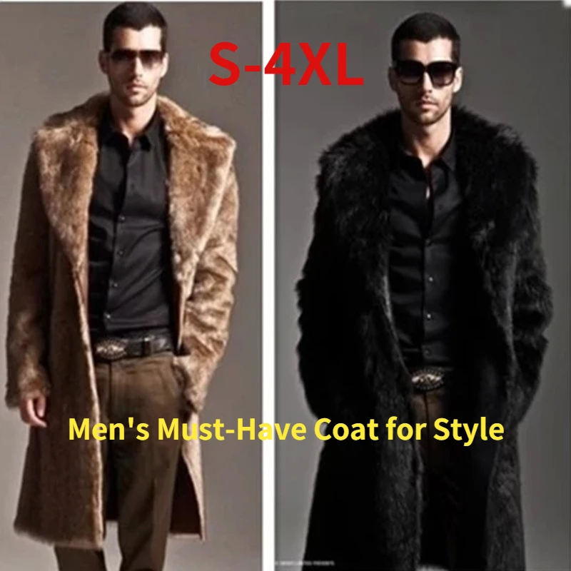 Осенне-зимняя мужская куртка с отворотом длинное мужское меховое теплое пальто |