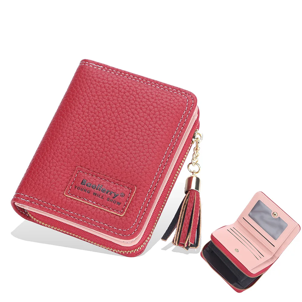 

Women Fashion Short Wallet Simple New Multi-card Slot Organ Mouth Card Bag Ladies Wallets Tassel Zipper Coin Purse