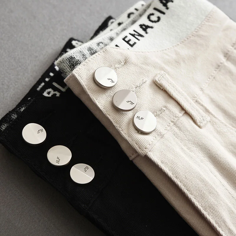 

Джинсы-карандаш женские с завышенной талией, элегантные облегающие джинсы с надписью, корейские узкие Капри, ковбойские брюки, Стрейчевые джинсы