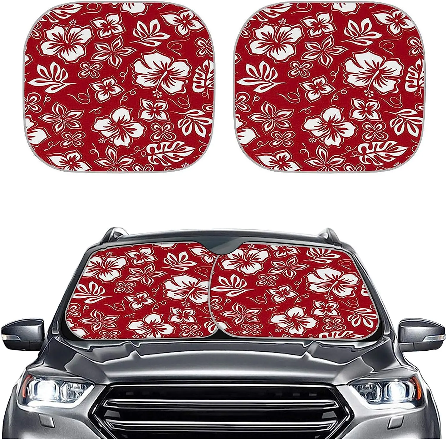 

Hawaii Red Windshield Sun Shade 2pcs Hibiscus Flowers Front Car Windshield Sunshades Foldable UV Rays Sun Visor Protector