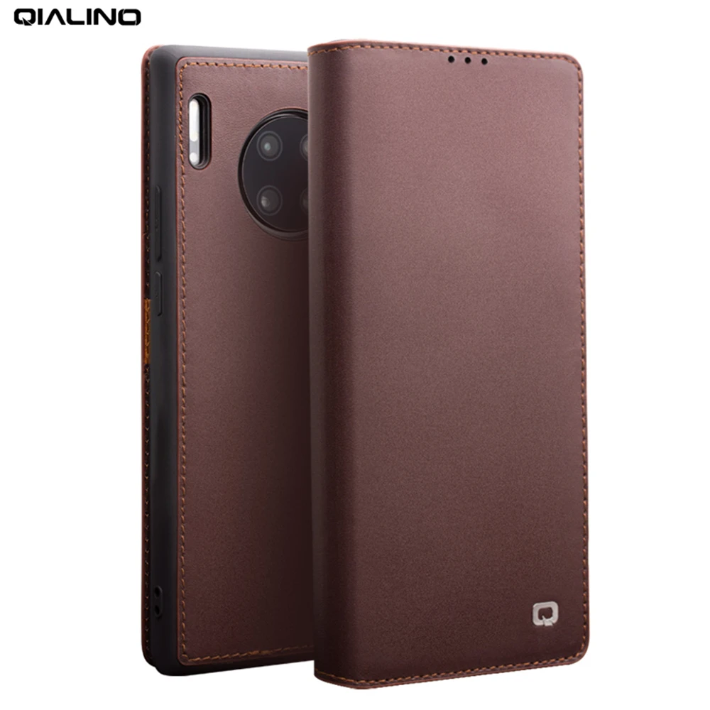 Qialino Stylish Genuine Leather Flip Case For Huawei Mate 40 30 Mate40 Mate30 Pro Plus Business Phone Cover With Card Slots