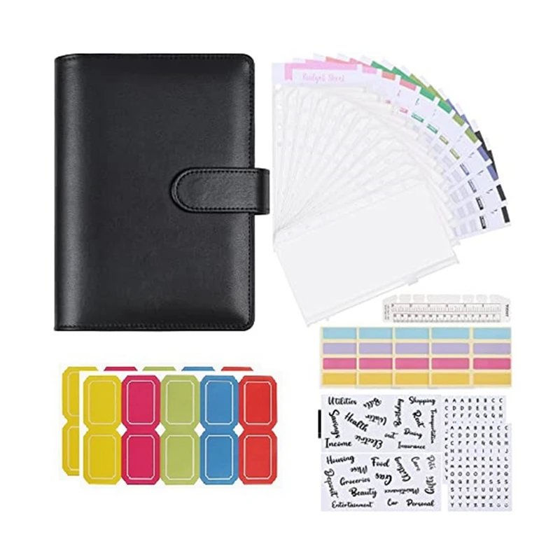 

A6 PU Leather Notebook Binder Budget Planning Notepad 6 Ring Binder Cover A6 Binder For Money Saving Envelopes