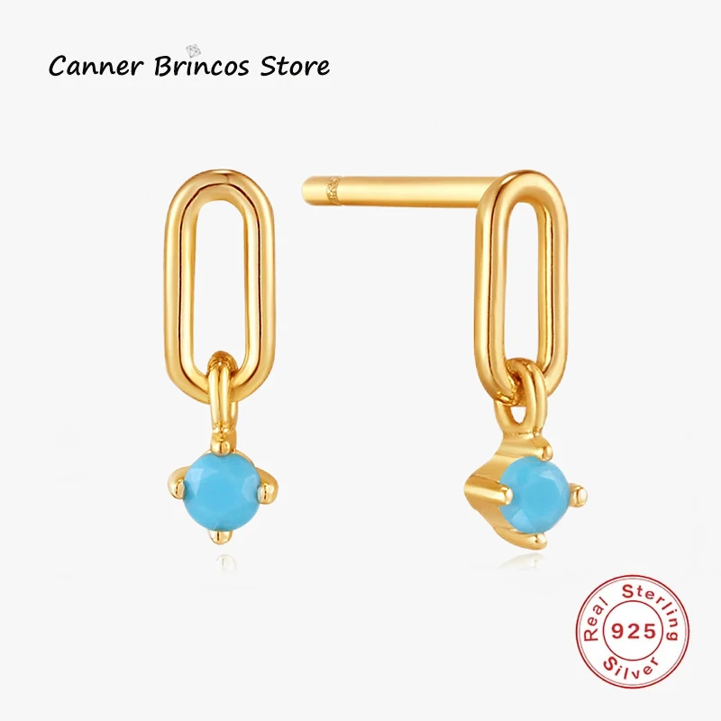 

CANNER Pendientes Plata 925 Sterling Silver Stud Earrings For Women Round Turquoise Pendant Earring 18k Gold Plated Ear Buckle