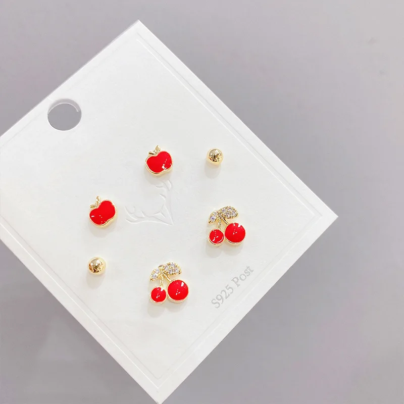 

925 Silver Needle 3pcs/set Stud Earrings Korean Fashion Popular Jewelry Micro Inlaid Zircon Small Exquisite Wholesale