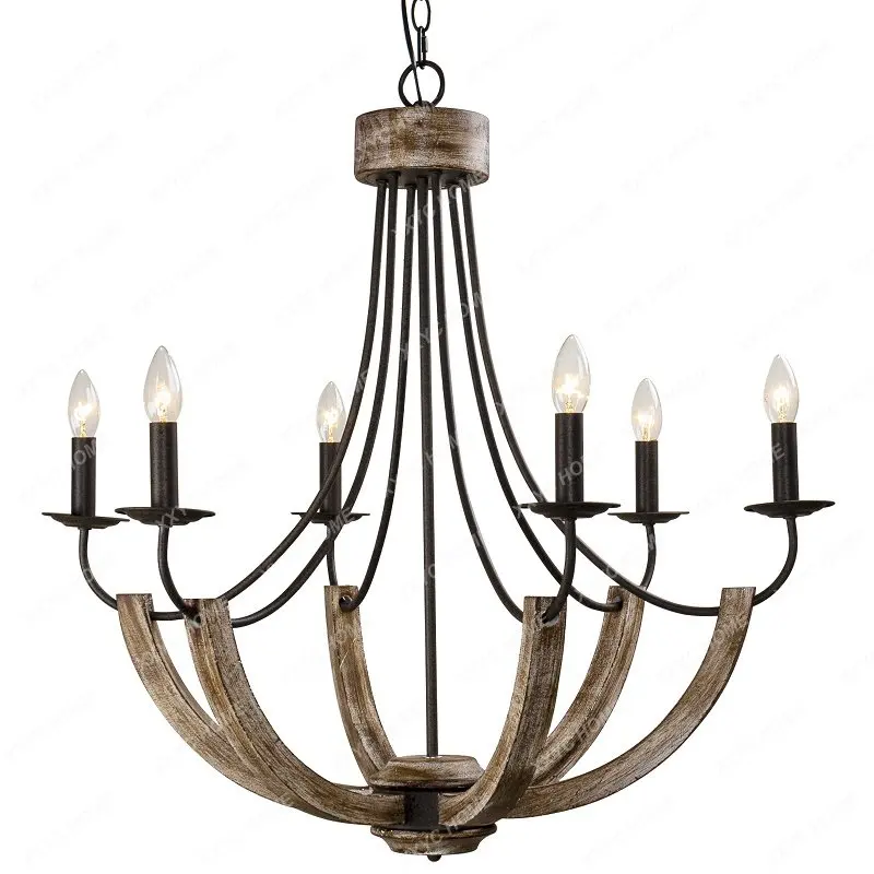 

Железная ретро-люстра из массива дерева во французском стиле, простой домашний декор для гостиной, столовой, дуплексный креативный строительный канделябр