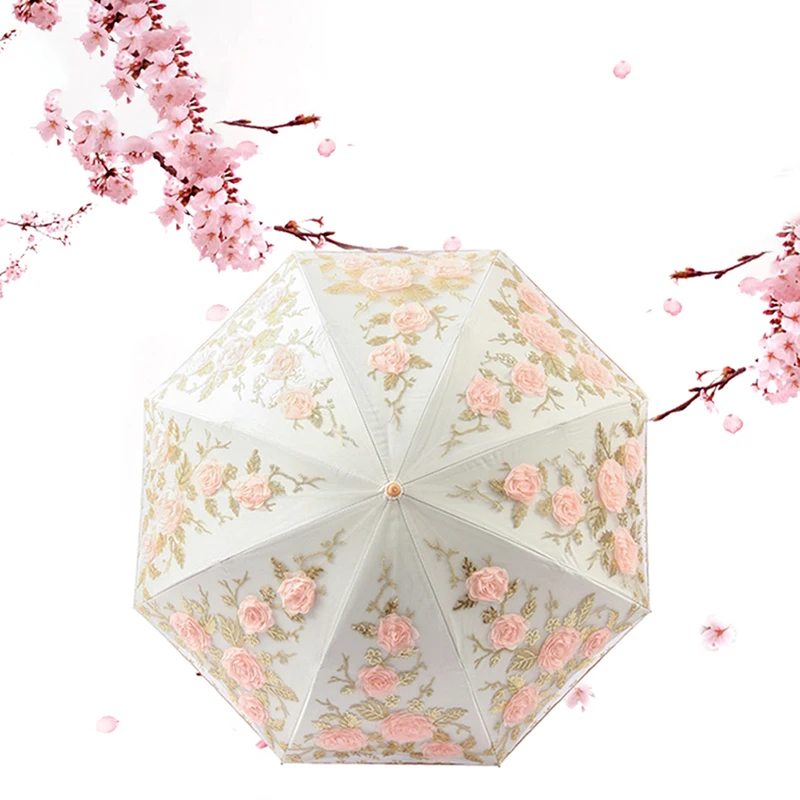 

1PC Sunshade Lace Umbrella Double-layer Sunscreen Sunny Umbrella Double 8 Skeleton Three-fold Female Princess Cute UV Umbrella