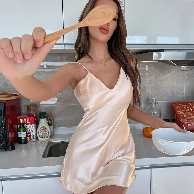 Пикантное домашнее платье с V-образным вырезом женская ночная рубашка Свадебный