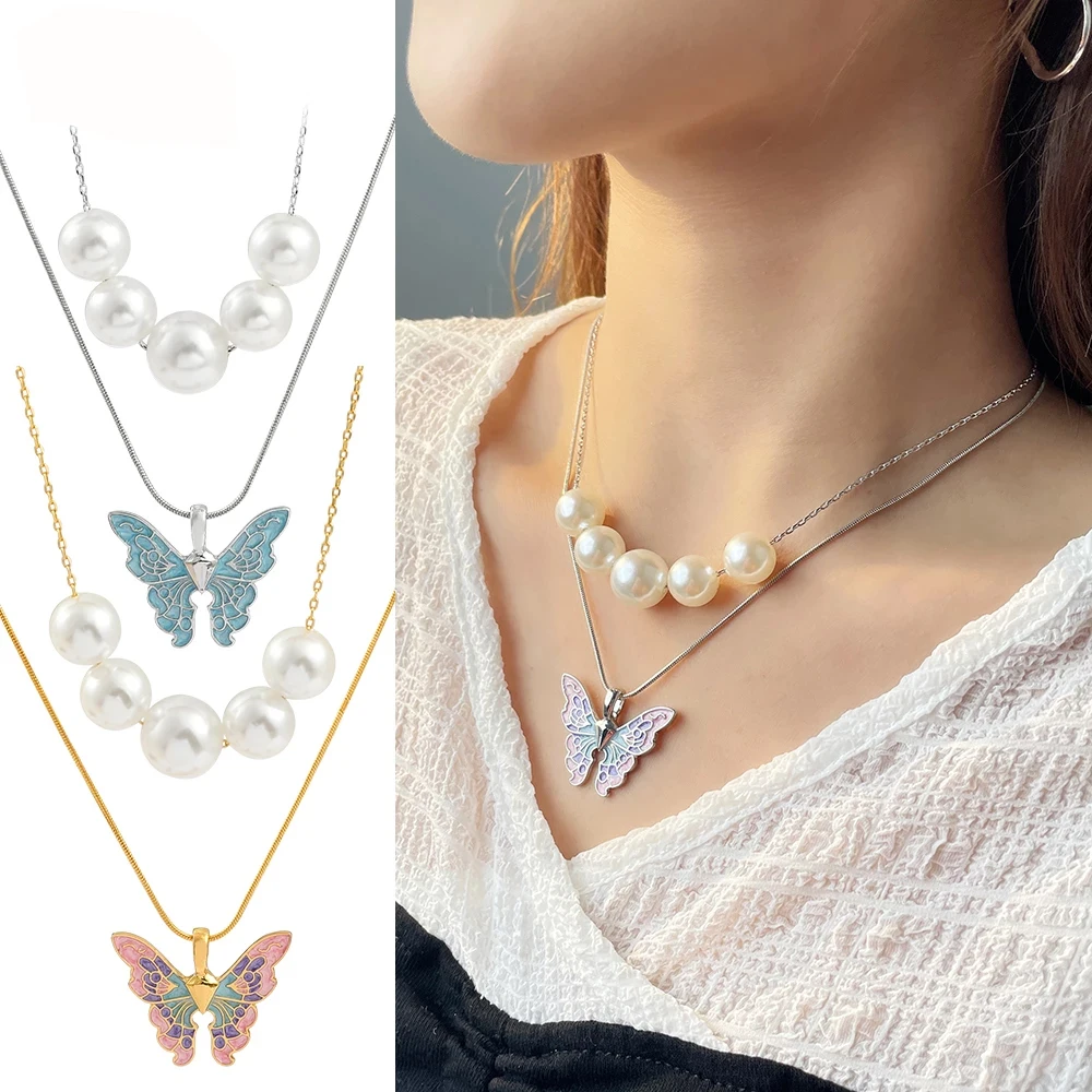 Женское многослойное ожерелье с эмалью и искусственным жемчугом | Украшения