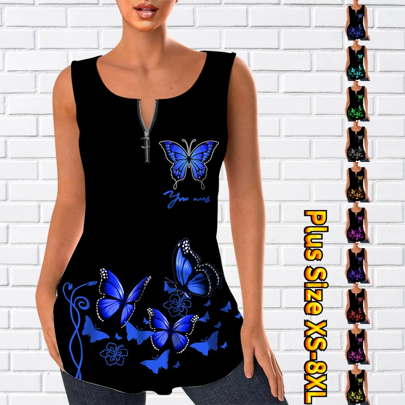 

Майка женская с принтом и открытыми плечами, Свободный Топ на молнии, v-образный вырез, без рукавов, лето 2023