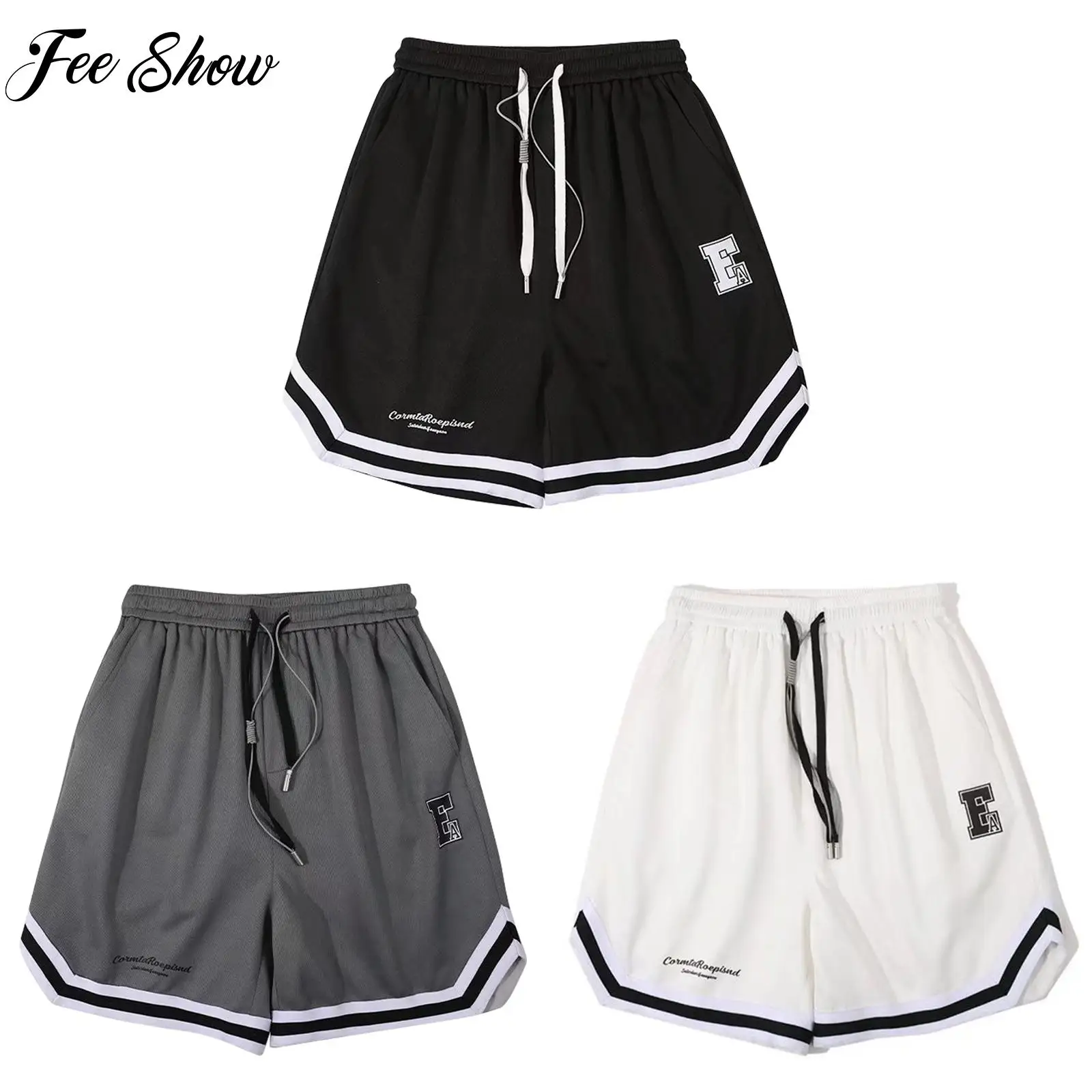 

Men Casual Elastic Waist Drawstring Sport Shorts Hot Pants Moisture-wicking Loose Basketball Running Shorts Stripe Shorts Bottom