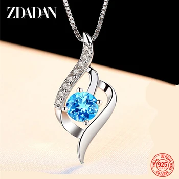 ZDADAN 925 Silver Blue Crystal Necklace Chain For Women Wedding Jewelry 1