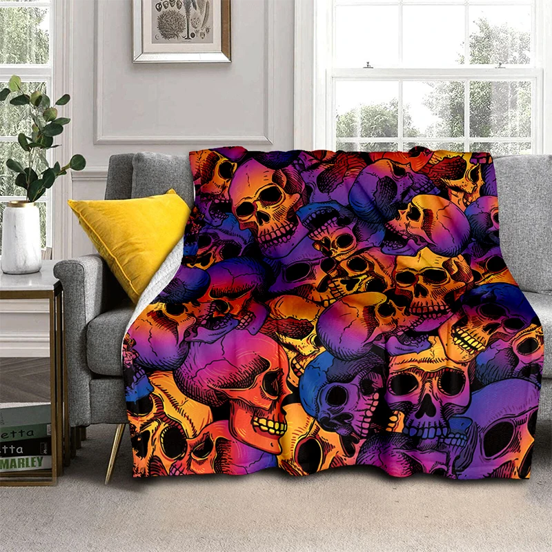 

Street Art trend Skulls Rose Pattern manta sofa bed cover soft and hairy blanket plaid Soft Warm Flannel Throw Blankets gifts