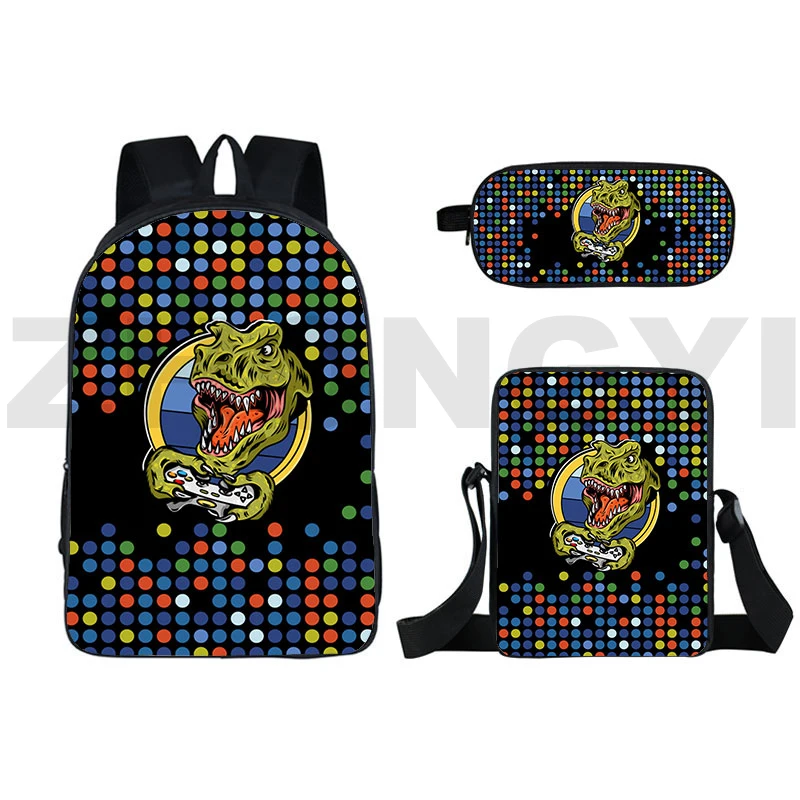 

Children School Bags 3D Cartoon Dinosaur with Beer Kvass Backpacks for School Teenagers Girls 3 Pcs/Set Pivosaurus Mens Bookbag