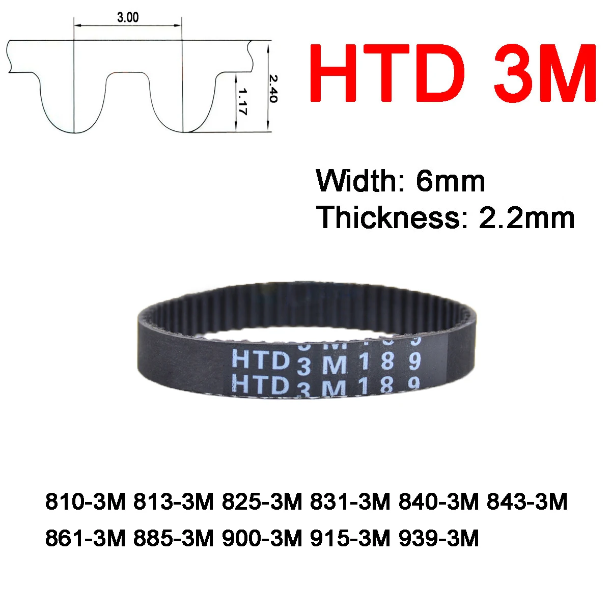 1Pc Width 6mm 3M Rubber Arc Tooth Timing Belt Pitch Length 810 813 825 831 840 843 861 885 900 915 939mm Synchronous Belt Closed