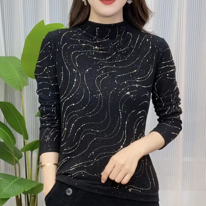 

2023 New Autumn and Winter Fashion High End One Piece Double Sided Velvet Sequins for Warm Temperament Commuter Fit Elastic Top