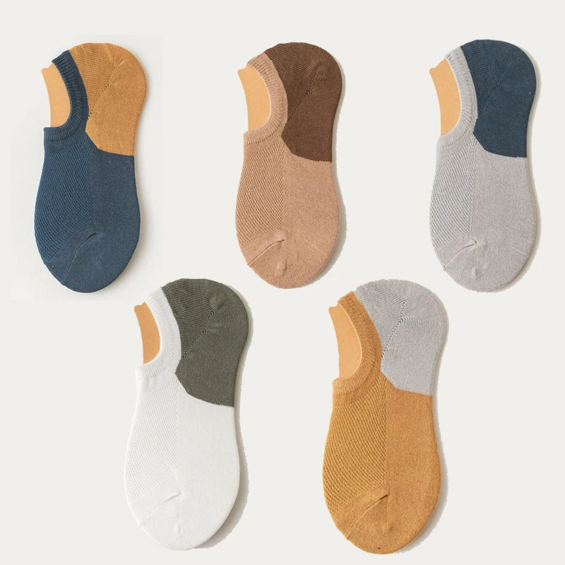 5 Pairs Cotton Men Short Socks Summer Mesh Breathable Simple Fashion Boat Socks Non-Slip Casual Male Street Sports Ankle Sock