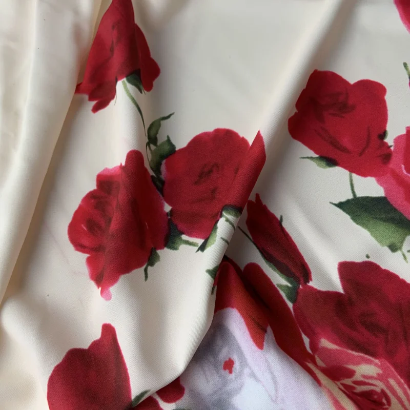 

100x145cm Rose Print Soft Sateen Fabric Material High Quality Breathable Sateen Fabric DIY Sewing Dress Pajamas Cheongsam Shirt
