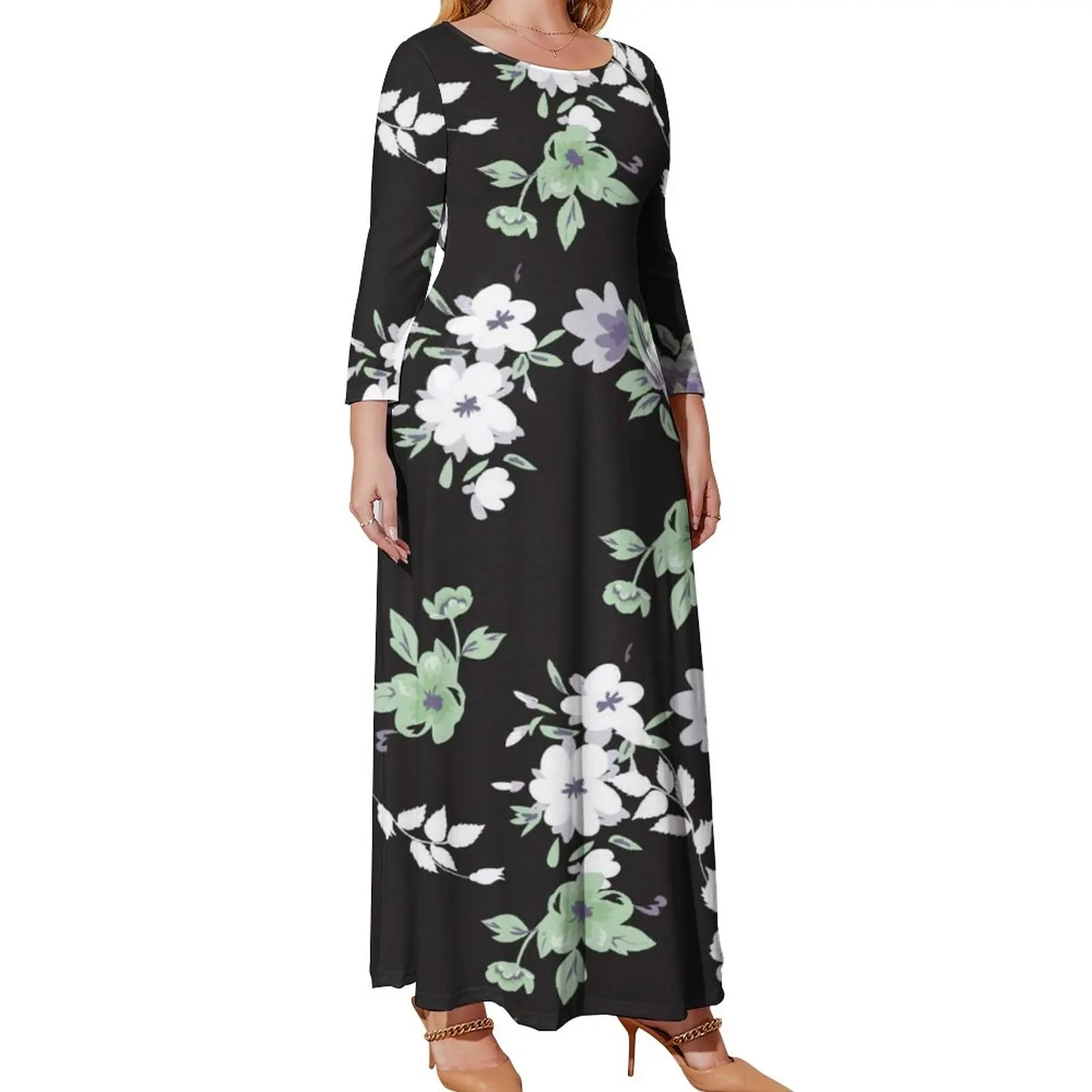 

Платье-Макси женское с длинным рукавом и цветочным принтом, батальных размеров