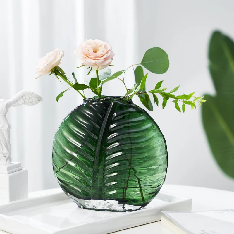 

Стеклянная ваза Monstera, цветочные вазы в форме зеленых листьев для украшения стола, цветочный горшок