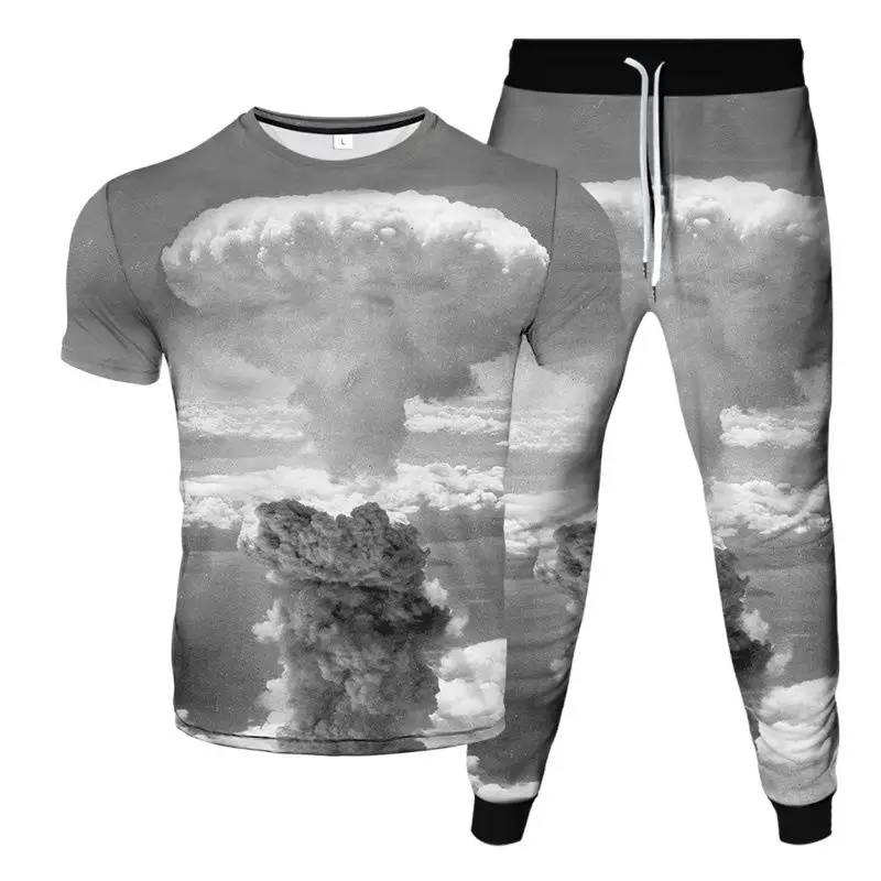 

Vintage Harajuku Style Clothing Suit Mushroom Cloud Galaxy Vortex 3D Printed Tracksuit Men T-Shirt And Pants 2Pcs Set Size S-6XL