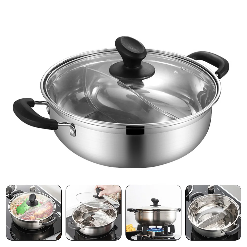 

Pot Hot Shabu Flavordual Stainless Induction Chinese Ramen Two Steel Stew Holder Noodle Double Divider Practical Stove Korean