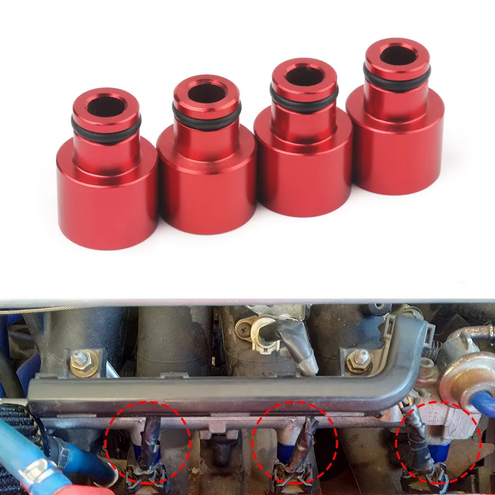 

4PCS Racing Fuel Injector Top Hats Adapters Red RDX Injectors for HONDA B16 B18 D16Z D16Y