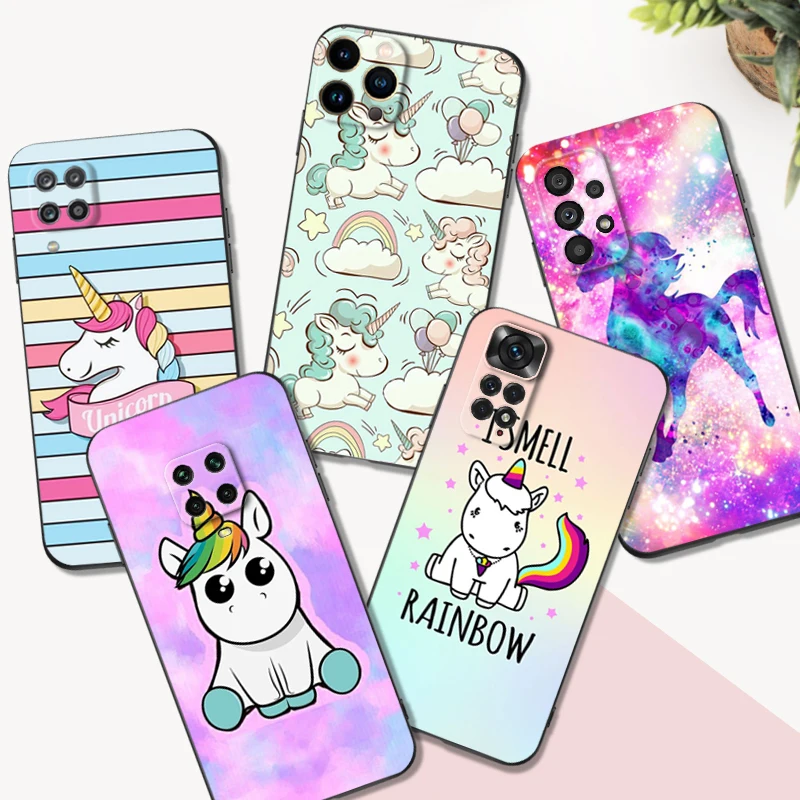 Черный чехол из ТПУ для Samsung Galaxy A03 Core A03S A13 A23 LTE A33 A53 A73 4G 5G Радужный Единорог |