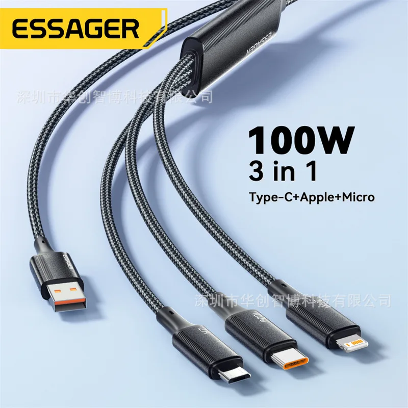 ESSAGERJia Jian Series Three-in-One 7A 100W Data Cable for Huawei Apple Android