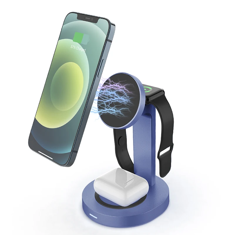 

Sublimation mobile phone 3 in1 wireless charging station QI 15W Fast Charge 3 in 1 magnetic wireless charger stand
