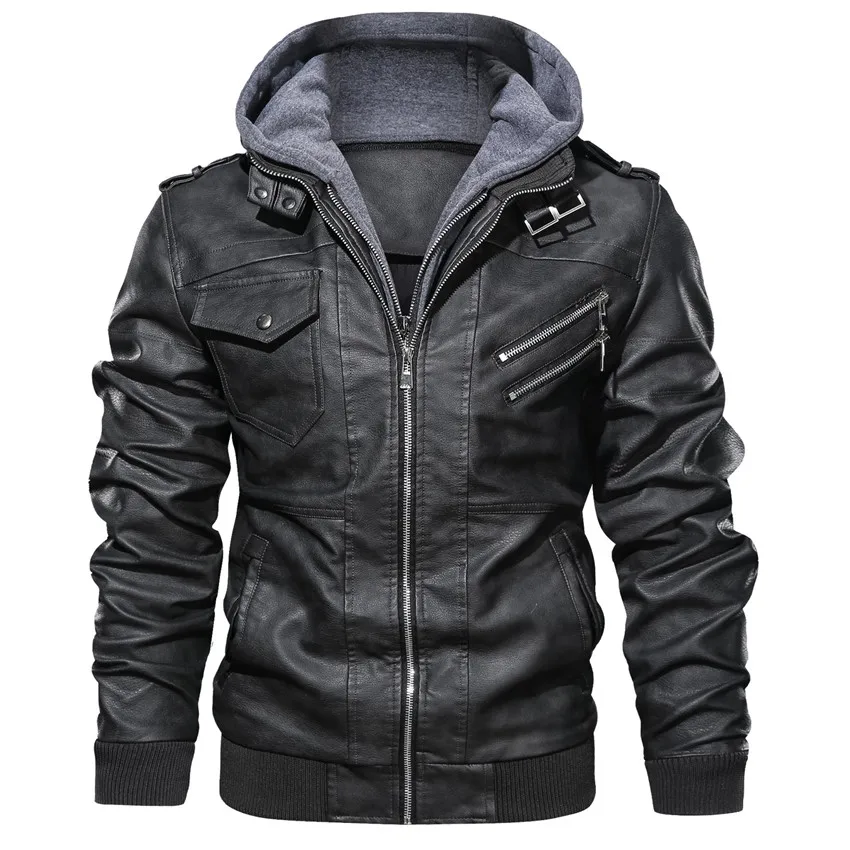 

Куртка мужская из ПУ кожи, с капюшоном, на осень/зиму, 3XL