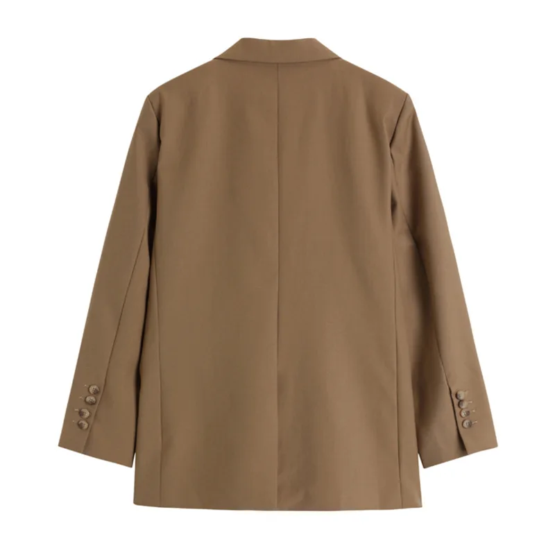 Retro Khaki Blazer Suit Women Solid Colors Single Breasted Casual Office Blazer 2023 New British Style Mid Length Commute Suit