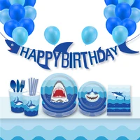 cartoon sea animals ocean shark happy birthday party disposable tableware sets banner baby shower party decorating supplies