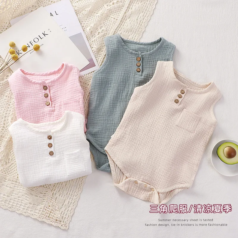 

Baby Bodysuits Summer Sleeveless Onepieces 100% Cotton Gauze Pijamas Macacão Infantil Muslin Sleepsuit Waffle Jumpsuit Mamelucos