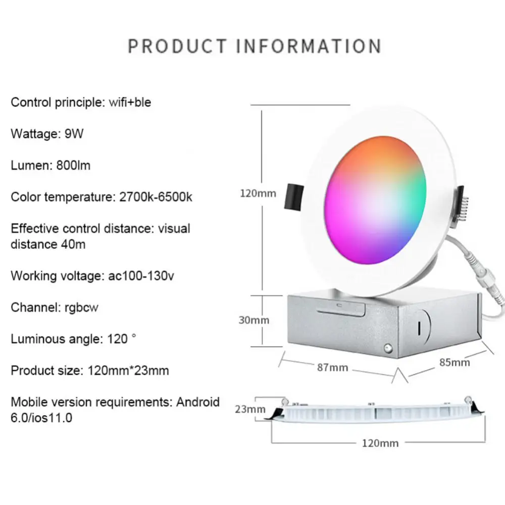

Rgb Wifi Lamp 120v Dimming Ceiling Downlight Light 100-130vac Voice Control Smart Led Downlight Work With Alexa Google Home 9w