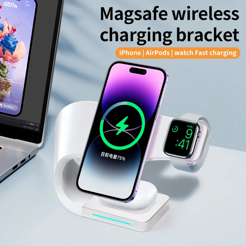 

2023 New Magnetic Wireless Charger Stand 15W Induction Universal Quick Charging Dock For iPhone 15 14 13 12 WatchS1-7 SE AirPods