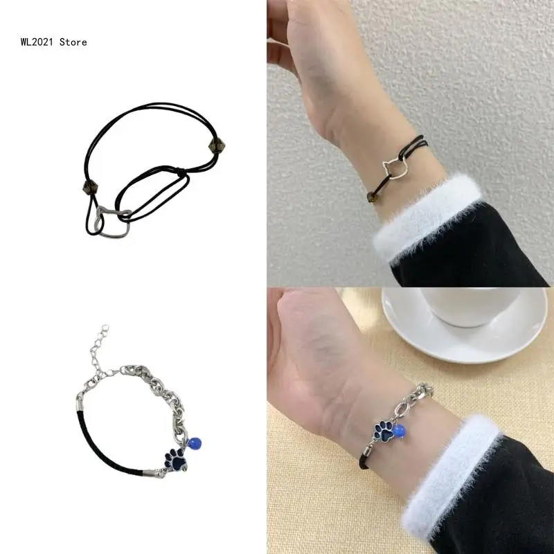 

Women Chain Bracelets Jewelry Gift Leather Material Cat Bangles for Women Girls