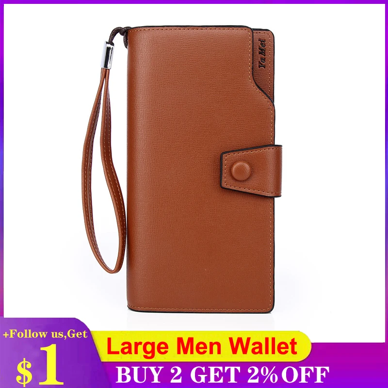 

Men Long Leather Strap Wallet Rfid Function Large Capacity Clutch Bag Phone Pocket Coin Pouch Card Holder Zipper Money Purse