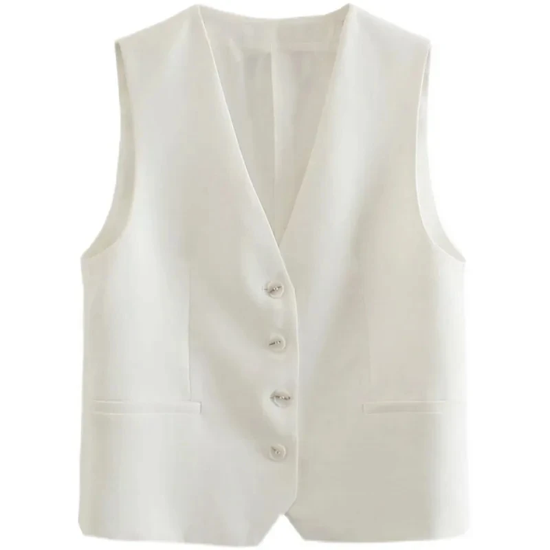 

Женский деловой жилет, белый деловой жилет для работы, однобортный винтажный элегантный офисный жилет с V-образным вырезом, 2022
