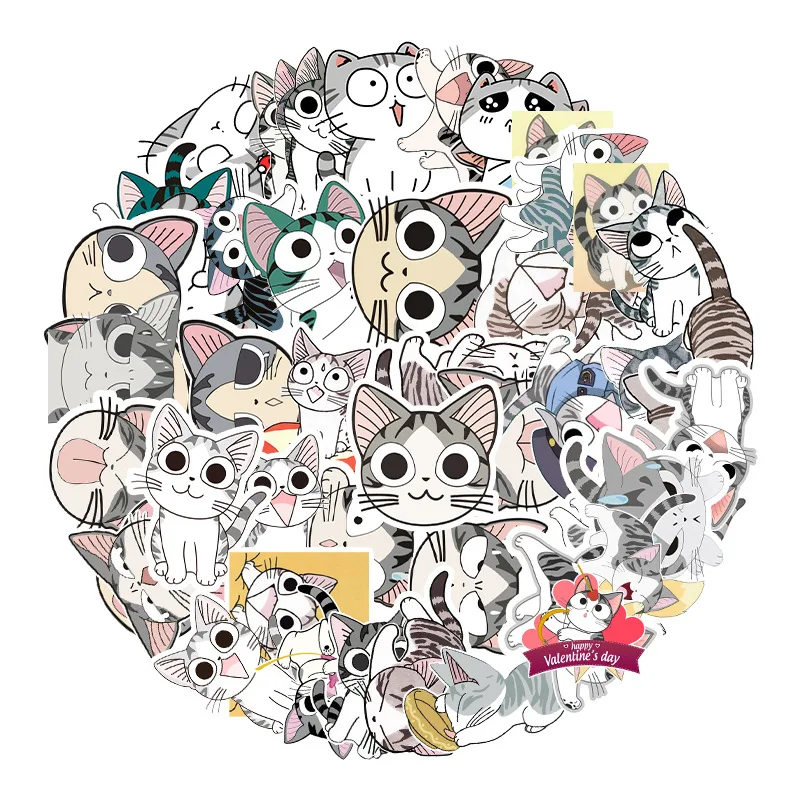 

53pcs Cheese Cat Cartoon Children Cute Creative Private Room Cat Luggage Refrigerator Notebook Sticker