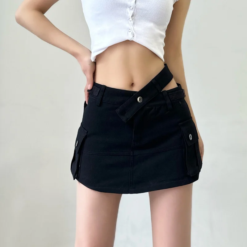 

Summer Sexy Spicy TVVOVVIN Girls Street Retro Fashion Versatile Low Waist Pocket A-line Half length Skirt Denim Short Skirt 2AK0