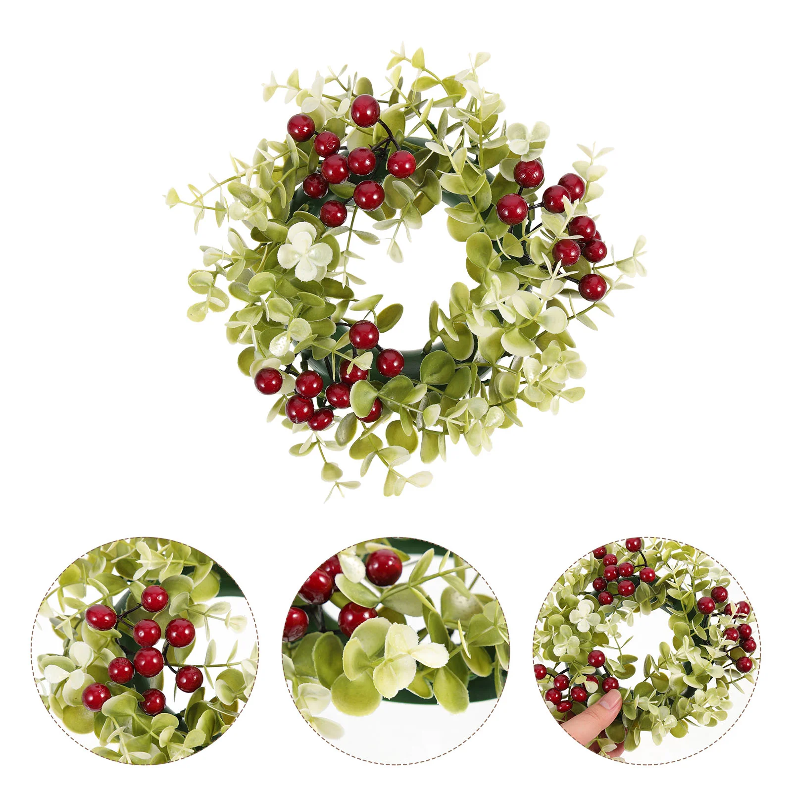 

Decorative Desktop Berry Green Leaves Simulated Eucalyptus Cup Garland Christmas Wreath Holly Wreath