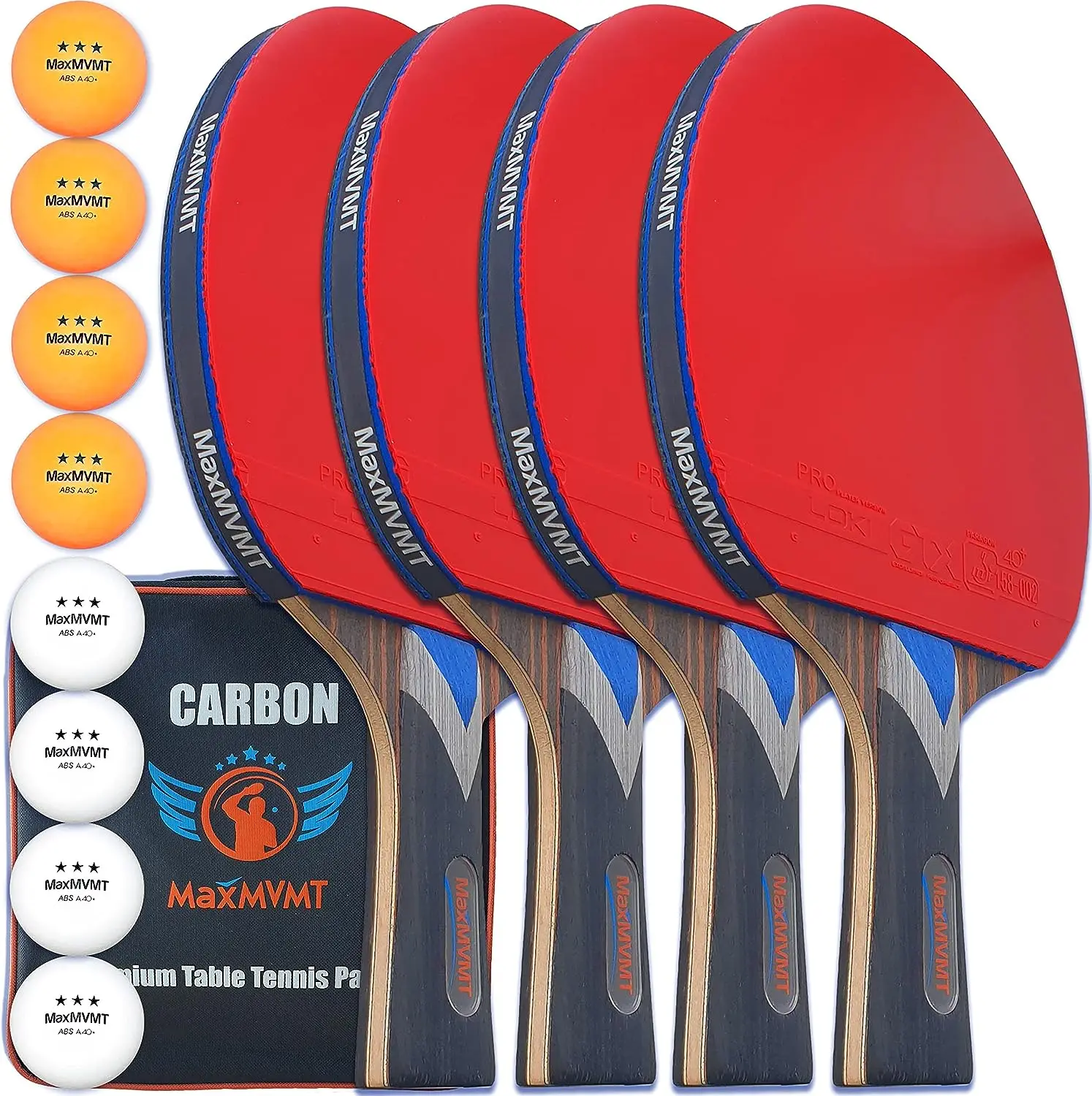 

Весло для понга, набор из 4 ракеток из углеродного волокна, 7 слоев, 2 браслета, 8 шариков, 1 губка для очистки резины, одобрено ITTF