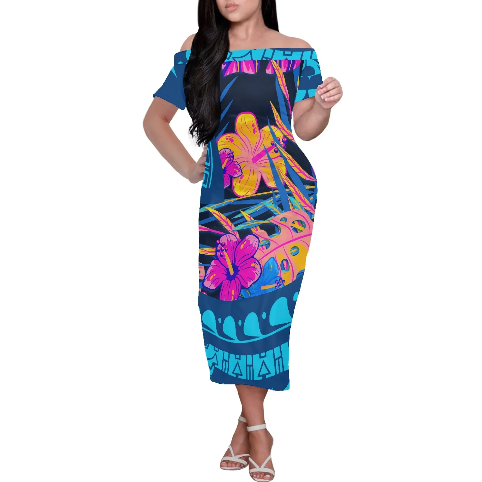 

Summer Dress 2023 Plumeria Tiare Print One Shoulder Dress Samoan Polynesia Pattern Maxi Dresses Women Wholesale Print On Demand