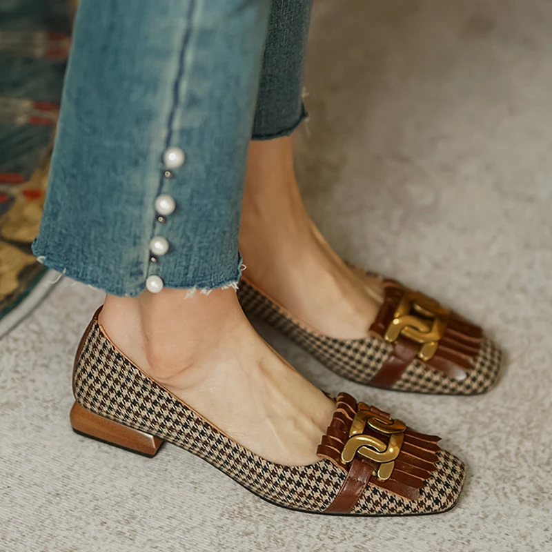 

Zapatos de tacón bajo informales para mujer, mocasines sin cordones con flecos, Estilo Vintage, otoño, 2021