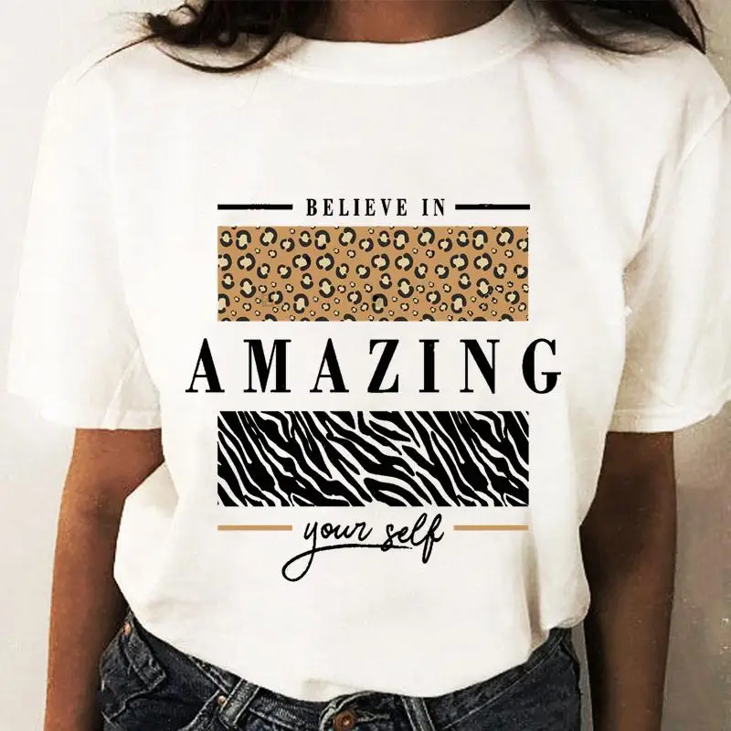 

Футболка женская с принтом, Модная стильная рубашка с коротким рукавом, с графическим принтом, с леопардовым принтом, с надписью