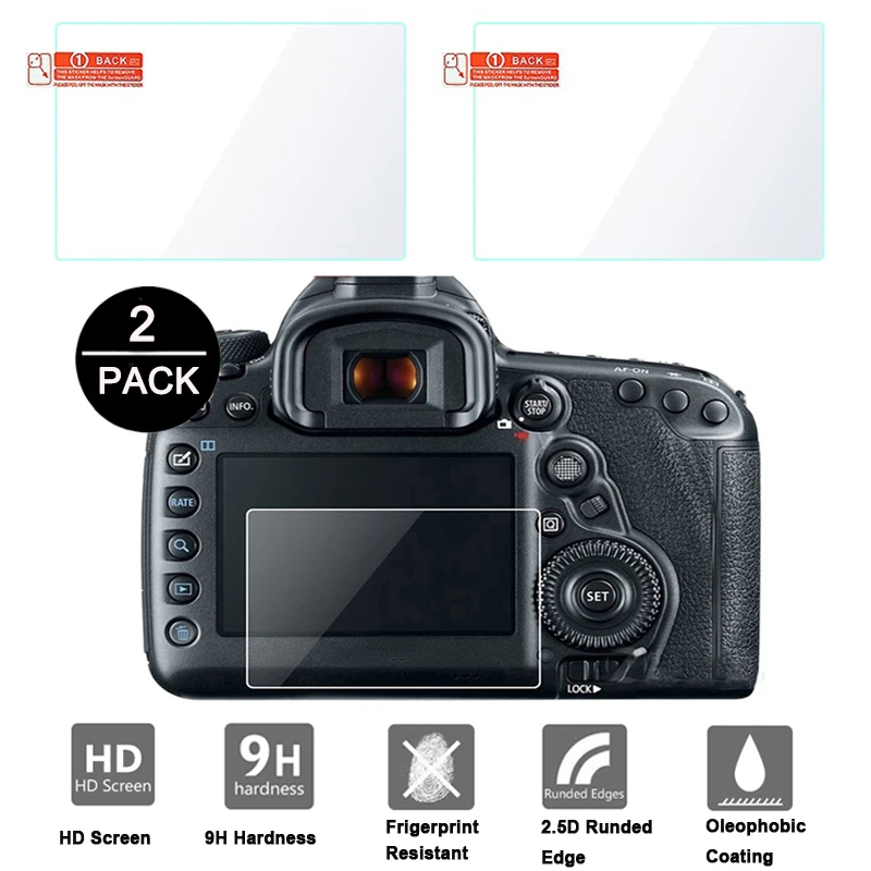

2Pcs For Canon EOS 5D Mark IV III 5DS 5DSR 6D 7D II 77D 90D 80D 750D 760D 800D 1200D 1300D 1500D Screen Protector Tempered Glass